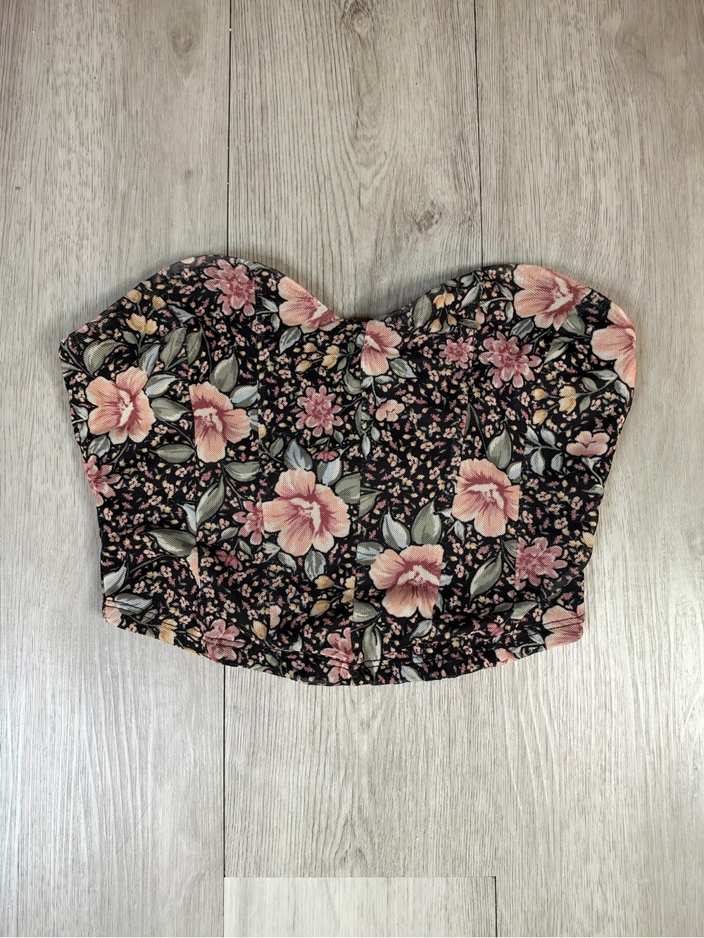 Altar’d State black rose floral strapless cropped tube top size XS